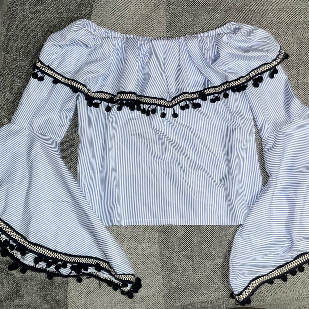 Forever 21: Blue and White Striped Off-Shoulder Blouse